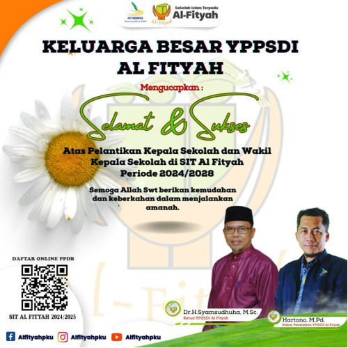 PELANTIKAN KEPALA SEKOLAH DAN WAKIL KEPALA SEKOLAH  SIT AL FITYAH PRIODE 2024-2028